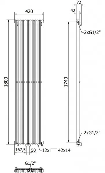 MEXEN - Kansas vykurovací rebrík/radiátor 1800 x 420 mm, 1441 W, čierny W204-1800-420-00-70