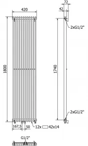 MEXEN - Kansas vykurovací rebrík/radiátor 1800 x 420 mm, 1441 W, čierny W204-1800-420-00-70