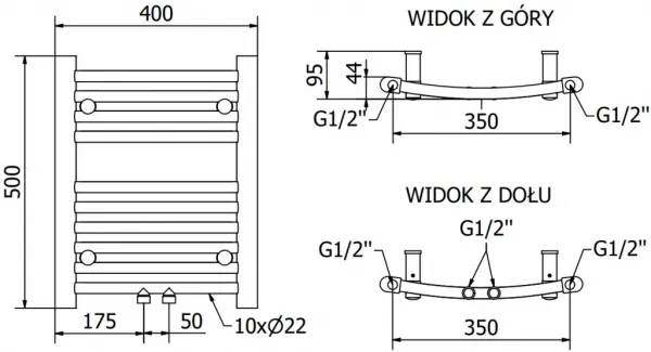 MEXEN - Ares vykurovací rebrík/radiátor 500 x 400 mm, 141 W, chróm W102-0500-400-00-01