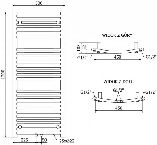 MEXEN - Ares vykurovací rebrík/radiátor 1200x500 mm, 531 W, biela W102-1200-500-00-20