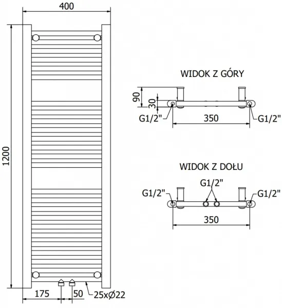 MEXEN/S - Mars radiátor + vykurovacia tyč 1200 x 400 mm, 600 W, čierna W110-1200-400-2600-70