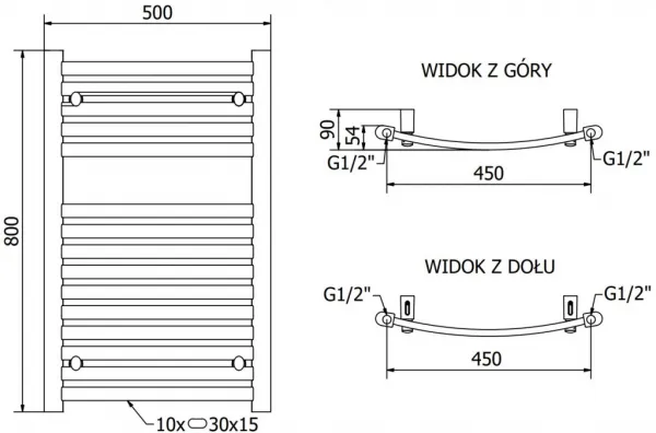MEXEN - Helios vykurovací rebrík/radiátor 800 x 500 mm, 384 W, antracit W103-0800-500-00-66
