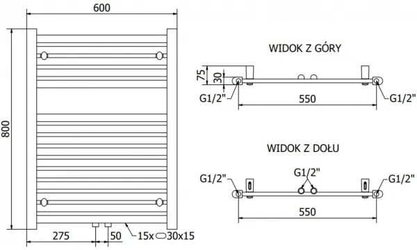 MEXEN - Hades vykurovací rebrík/radiátor 800 x 600 mm, 353 W, chróm W104-0800-600-00-01