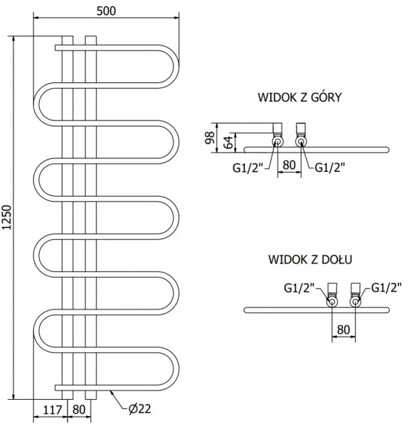 MEXEN - Kiso vykurovací rebrík/radiátor 1250 x 500 mm, 256 W, biela W114-1250-500-00-20