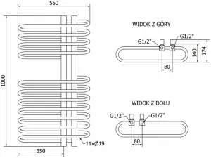 MEXEN - Ops vykurovací rebrík/radiátor 1000 x 550 mm, 517 W, čierna W122-1000-550-00-70