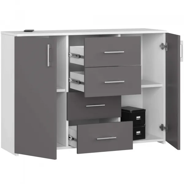 Ak furniture Komoda TORVI K 110 cm matná bílá/matná grafitově šedá