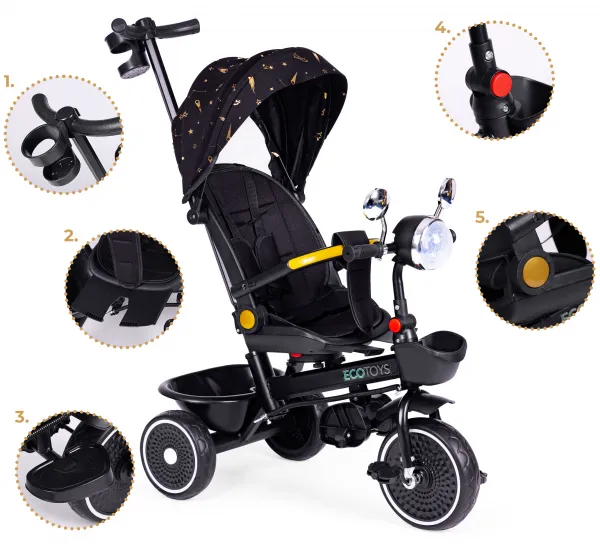 Dětská tříkolka - kočárek Ecotoys HEAVEN 3v1 černá