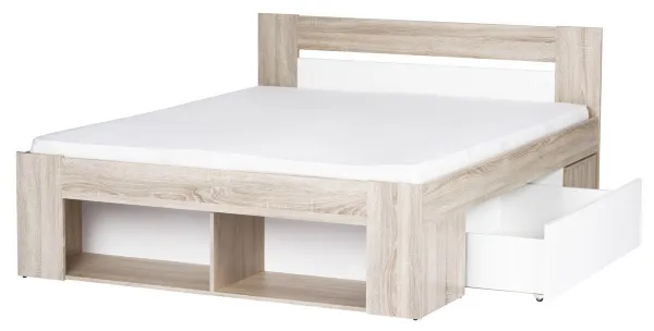Szynaka Dvoulůžková postel Milo 09 160/200 s nočními stolky a zásuvkami dub sonoma/bílá