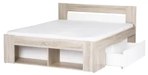 Szynaka Dvoulůžková postel Milo 09 160/200 s nočními stolky a zásuvkami dub sonoma/bílá