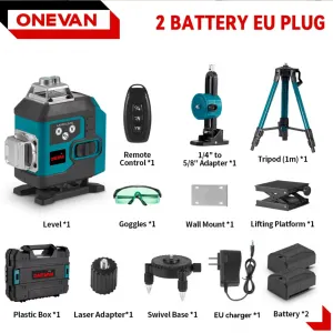 ONEVAN 16Lines 4D laserová samonivelačná vodováha s digitálnym displejom 360° 2 x batéria, kufor, statív v cene