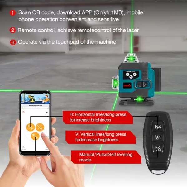 ONEVAN 16Lines 4D laserová samonivelačná vodováha s digitálnym displejom 360° 2 x batéria, kufor, statív v cene