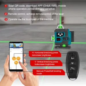 ONEVAN 16Lines 4D laserová samonivelačná vodováha s digitálnym displejom 360° 2 x batéria, kufor, statív v cene