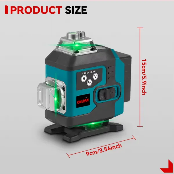 ONEVAN 16Lines 4D laserová samonivelačná vodováha s digitálnym displejom 360° 2 x batéria, kufor, statív v cene