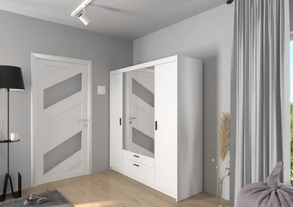 ArtLemp Šatníková skriňa ELLEN 4D2S so zrkadlom | biela