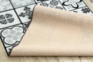 Protišmykový behúň AZULEJO PATCHWORK lisabonský obklad - sivý / čierny