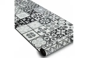Protišmykový behúň AZULEJO PATCHWORK lisabonský obklad - sivý / čierny