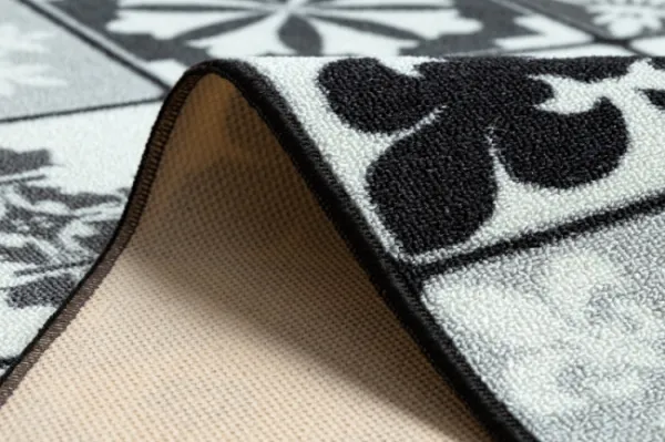 Protišmykový behúň AZULEJO PATCHWORK lisabonský obklad - sivý / čierny