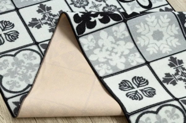 Protišmykový behúň AZULEJO PATCHWORK lisabonský obklad - sivý / čierny