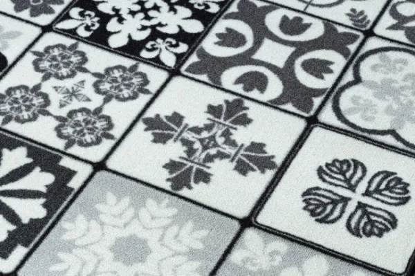 Protišmykový behúň AZULEJO PATCHWORK lisabonský obklad - sivý / čierny