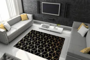 Koberec GLOSS 409C 86 3D kocka glamour - čierny, zlatý