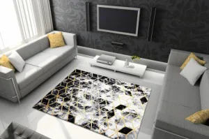 Koberec GLOSS 409A 82 3D kocka - čierny, zlatý, sivý