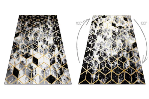 Koberec GLOSS 409A 82 3D kocka - čierny, zlatý, sivý
