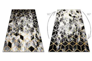 Koberec GLOSS 409A 82 3D kocka - čierny, zlatý, sivý