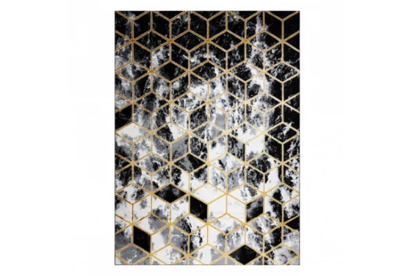 Koberec GLOSS 409A 82 3D kocka - čierny, zlatý, sivý