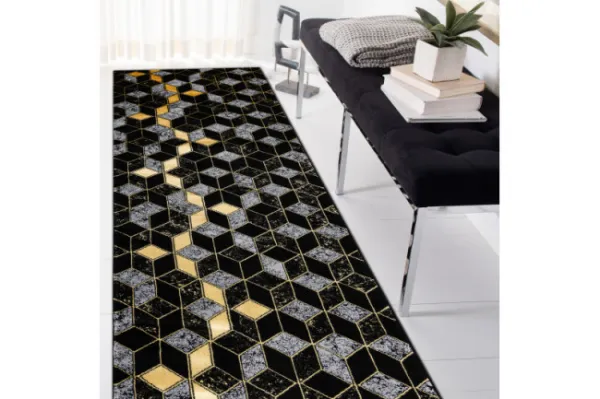 Koberec / Behúň GLOSS 400B 86 glamour, art deco, 3D geometrický - čierny / zlatý