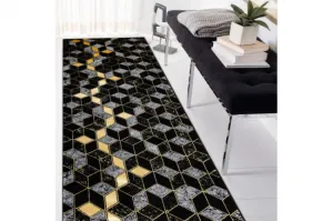 Koberec / Behúň GLOSS 400B 86 glamour, art deco, 3D geometrický - čierny / zlatý