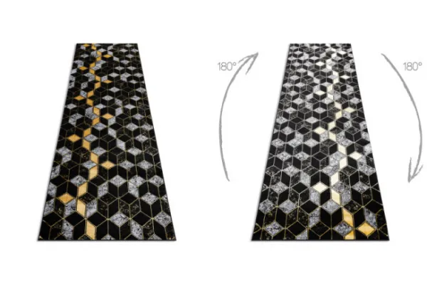 Koberec / Behúň GLOSS 400B 86 glamour, art deco, 3D geometrický - čierny / zlatý
