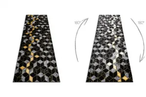 Koberec / Behúň GLOSS 400B 86 glamour, art deco, 3D geometrický - čierny / zlatý