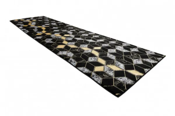 Koberec / Behúň GLOSS 400B 86 glamour, art deco, 3D geometrický - čierny / zlatý