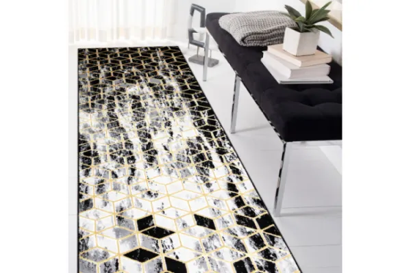Koberec / Behúň GLOSS 409A 82 glamour, art deco čierny / sivý / zlatý