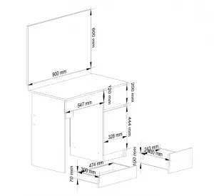 Toaletný stolík so zrkadlom CLP P-2/SL 900x600 pravý, dub sonoma