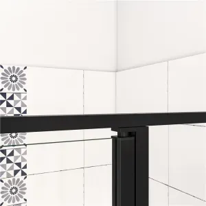 H K - Štvorcový sprchovací kút BLACK SAFIR R22, 120x120, s dvomi jednokrídlovými dverami s pevnou stenou, rohový vstup SE-BLACKSAFIRR22