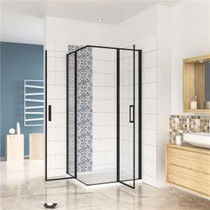 H K - Štvorcový sprchovací kút BLACK SAFIR R22, 120x120, s dvomi jednokrídlovými dverami s pevnou stenou, rohový vstup SE-BLACKSAFIRR22