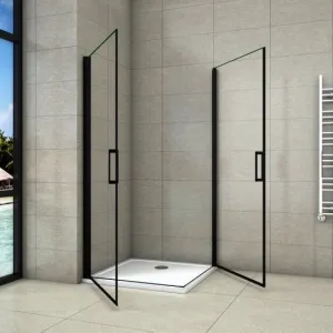 H K - Sprchovací kút BLACK SAFIR A2 100cm s dvoma jednokrídlovými dverami vrátane sprchovej vaničky z liateho mramoru SE-BLACKSAFIRA2100 / THOR-100sq