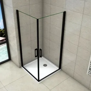 H K - Sprchovací kút BLACK SAFIR A2 100cm s dvoma jednokrídlovými dverami vrátane sprchovej vaničky z liateho mramoru SE-BLACKSAFIRA2100 / THOR-100sq
