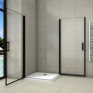 H K - Sprchovací kút BLACK SAFIR A2 100cm s dvoma jednokrídlovými dverami vrátane sprchovej vaničky z liateho mramoru SE-BLACKSAFIRA2100 / THOR-100sq