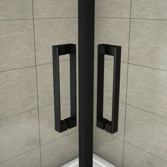 H K - Sprchovací kút BLACK SAFIR A2 100cm s dvoma jednokrídlovými dverami vrátane sprchovej vaničky z liateho mramoru SE-BLACKSAFIRA2100 / THOR-100sq
