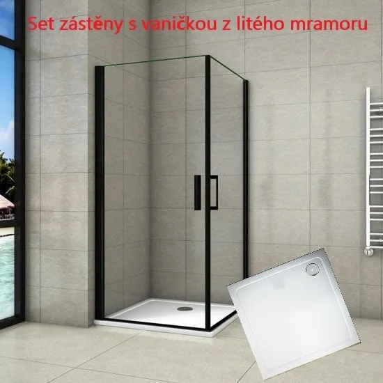 H K - Sprchovací kút BLACK SAFIR A2 100cm s dvoma jednokrídlovými dverami vrátane sprchovej vaničky z liateho mramoru SE-BLACKSAFIRA2100 / THOR-100sq