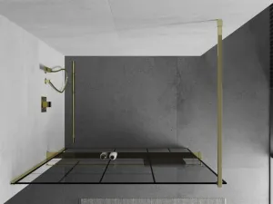 MEXEN/S - KIOTO Sprchová zástena WALK-IN s poličkou a držiakom uterákov 90 x 200, transparent/čierna 8 mm, zlatá 800-090-121-50-78