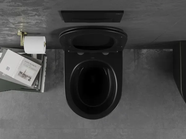 MEXEN - Lena Závesná WC misa vrátane sedátka s slow-slim, duroplast, čierna mat/zlatá linka 30224075