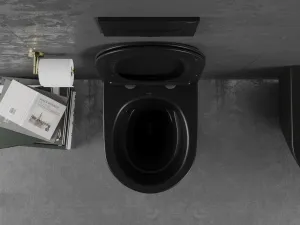 MEXEN - Lena Závesná WC misa vrátane sedátka s slow-slim, duroplast, čierna mat/zlatá linka 30224075