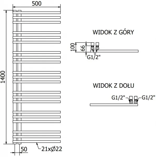 MEXEN - Neptún vykurovací rebrík/radiátor 1400 x 500 mm, 420 W, zlatá W101-1400-500-00-50