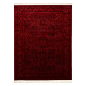 Koberec ORIENT 5365 so strapcami, rám / orientálny, bordový / čierny