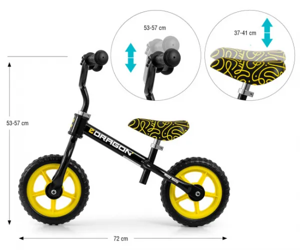 Detský balančný bicykel Milly Mally Dragon black