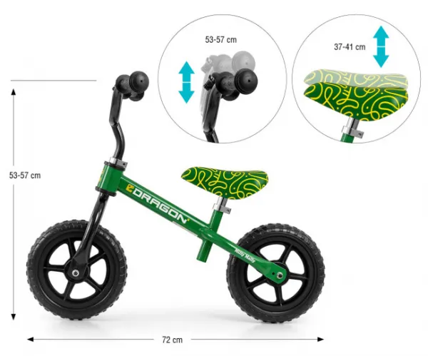 Detský balančný bicykel Milly Mally Dragon green