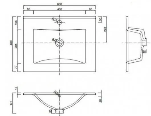 ArtDef Keramické umývadlo PLAN L1722 | 60 cm